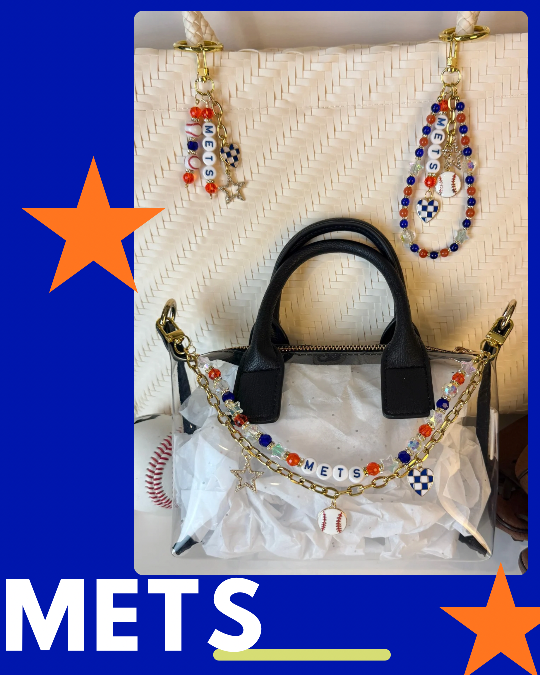 Mets Bag Charm | Baseball Keychain Zipper Pull | Baseball Fan Gift | Choose Your Team & Size | Handmade Sports Accessory