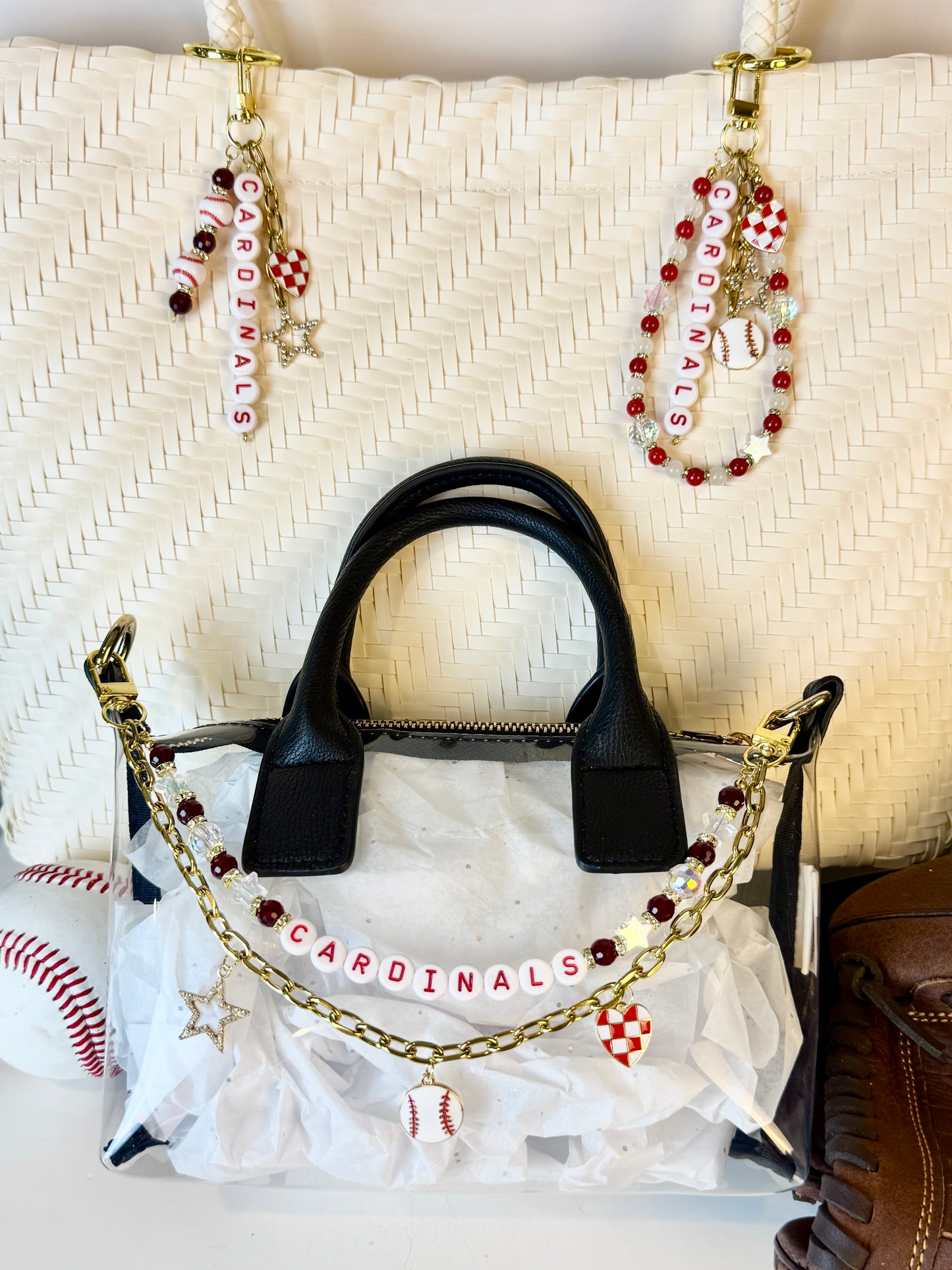 Cardinals Bag Charm | Baseball Keychain Zipper Pull | Baseball Fan Gift | Choose Your Team & Size | Handmade Sports Accessory