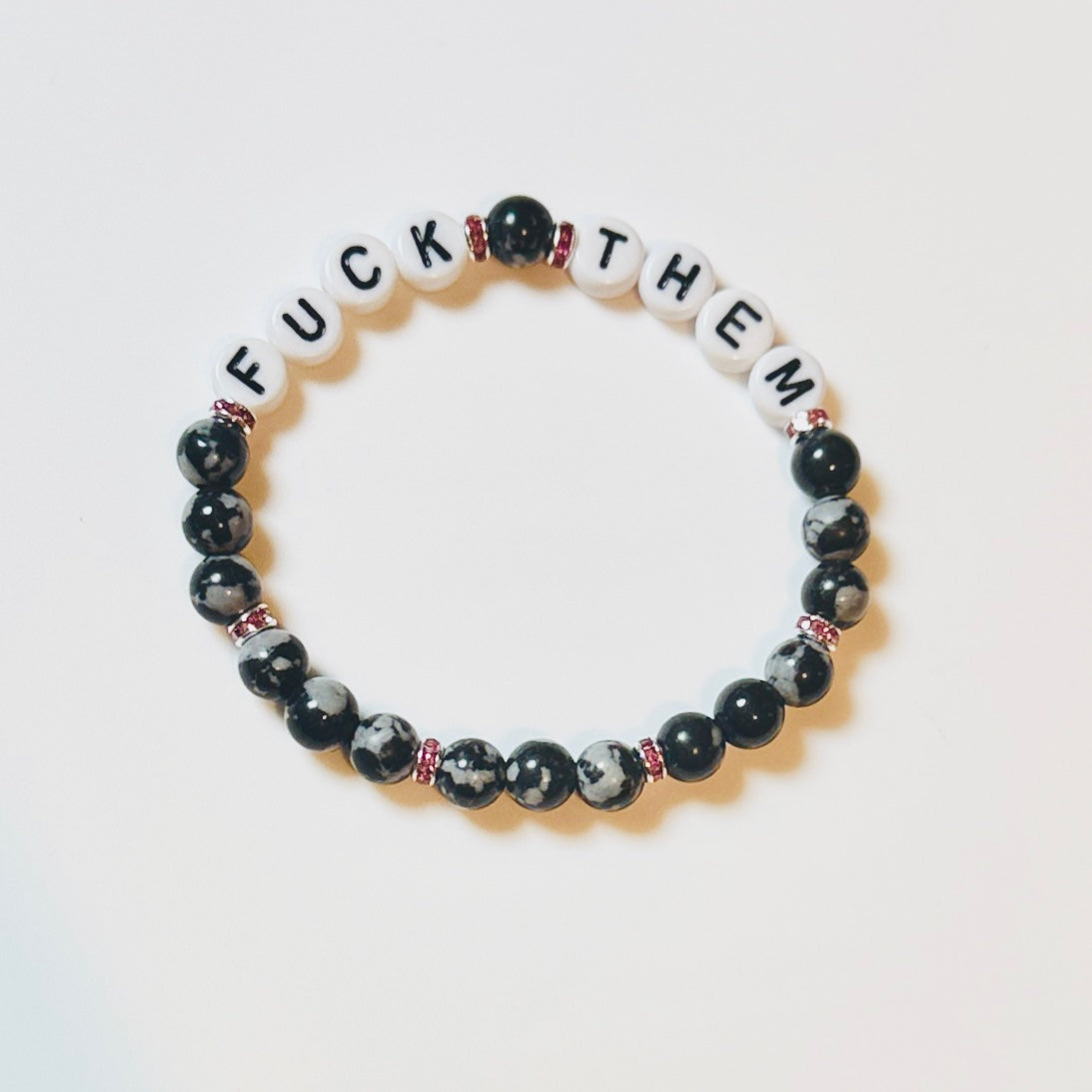 Fuck Them Bracelet – Snowflake Obsidian Beaded Bracelet – Bold Statement Jewelry – Protection Crystal Gift for Her
