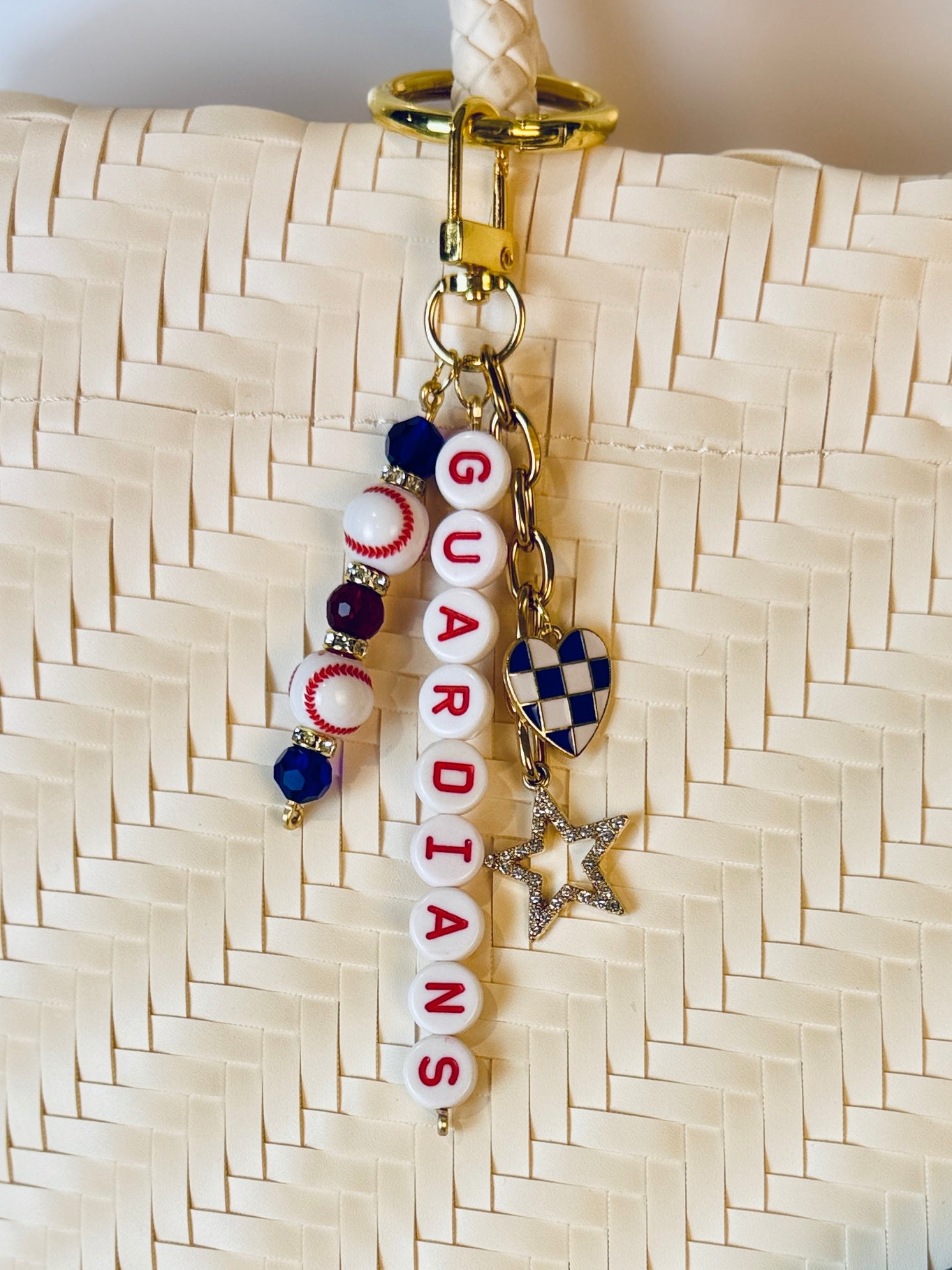 Baseball Beaded Bag Charm: Baseball Keychain with Letter Beads