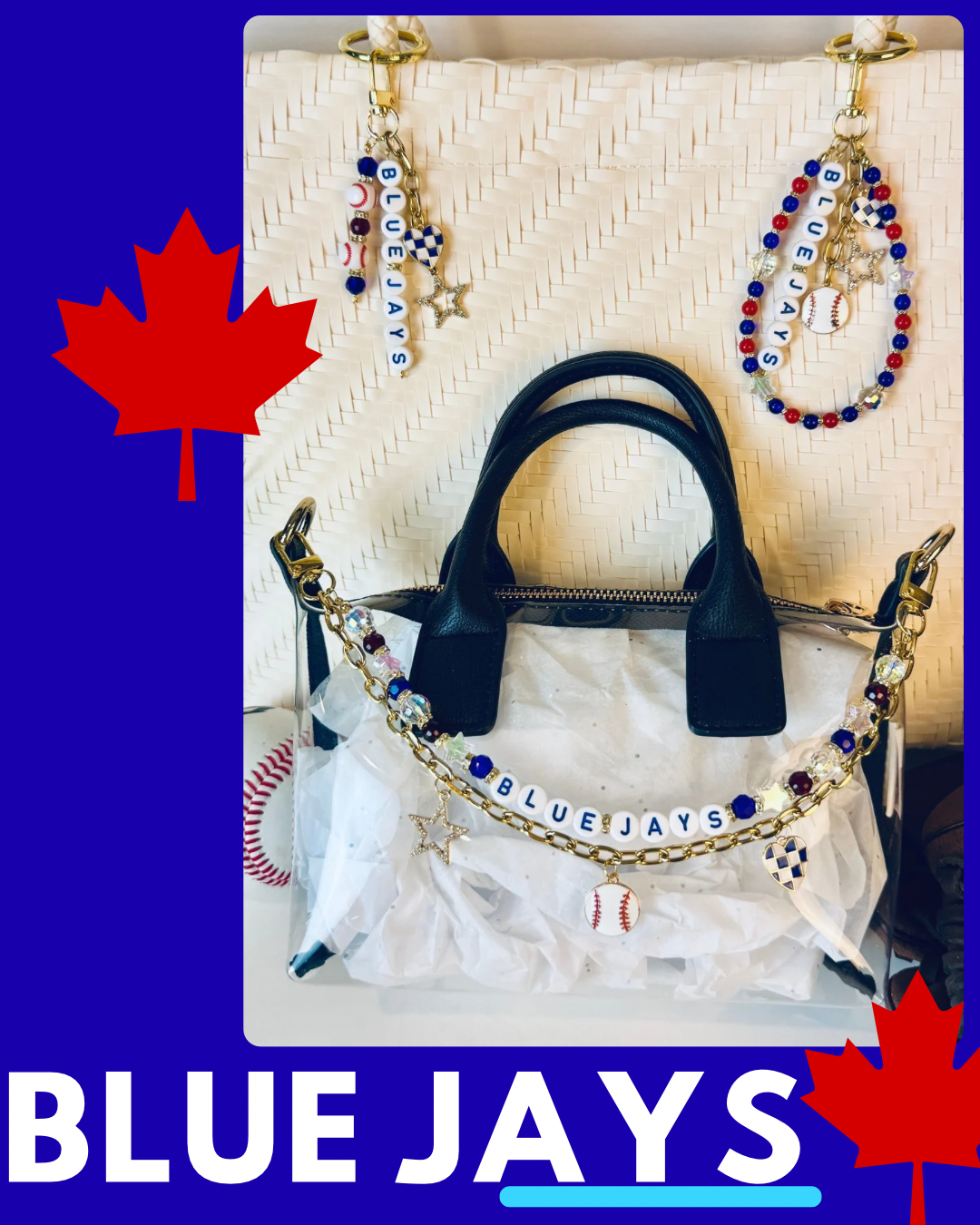 Blue Jays Bag Charm | Baseball Keychain Zipper Pull | Baseball Fan Gift | Choose Your Team & Size | Handmade Sports Accessory