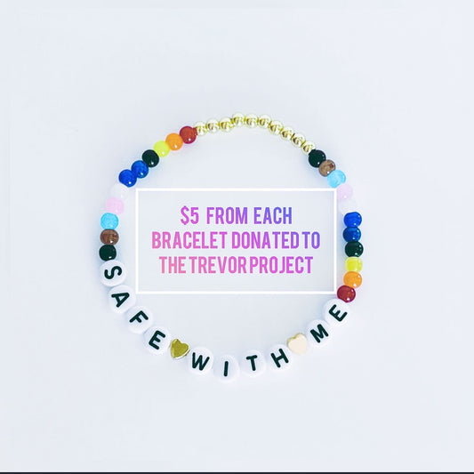 Safe With Me LGBTQIA+ Bracelet – Rainbow Pride Beaded Bracelet, Handmade Ally Jewelry, Inspirational Gift with Donation