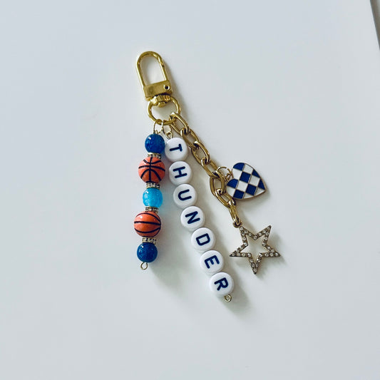 Thunder Basketball Keychain – Blue Beaded Keychain with be Star and Heart Charms