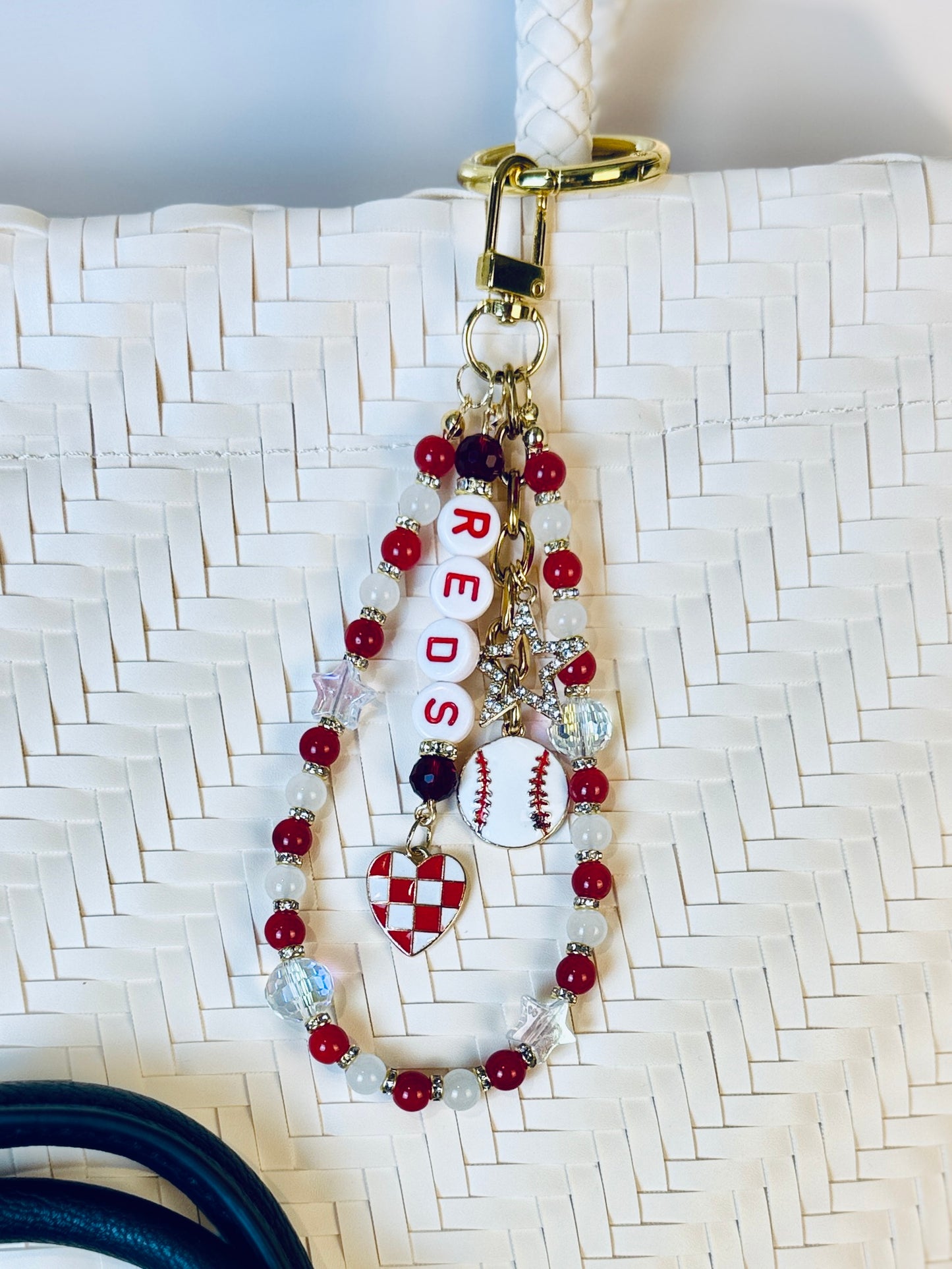 Reds Bag Charm | Baseball Keychain Zipper Pull | Baseball Fan Gift | Choose Your Team & Size | Handmade Sports Accessory