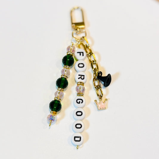 For Good Wicked Bag Charm: Green and Pink Beaded Keychain with Witchy Charms