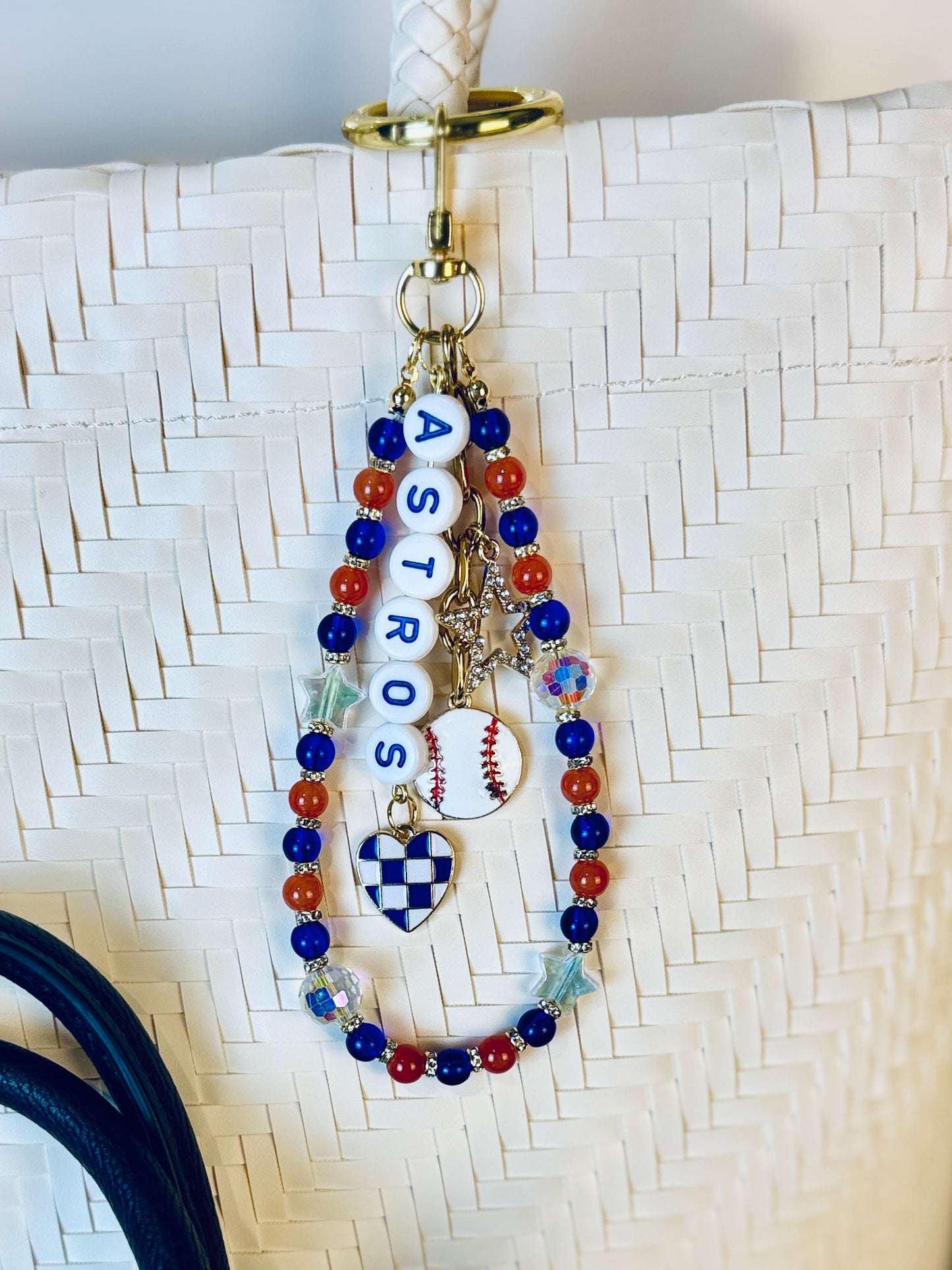 Astros Bag Charm | Baseball Keychain Zipper Pull | Baseball Fan Gift | Choose Your Team & Size | Handmade Sports Accessory