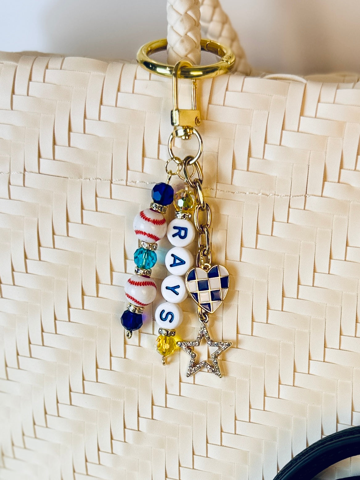 Rays Bag Charm | Baseball Keychain Zipper Pull | Baseball Fan Gift | Choose Your Team & Size | Handmade Sports Accessory