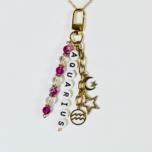 Zodiac Bag Charm: Horoscope Keychain with Gold or Silver Charms