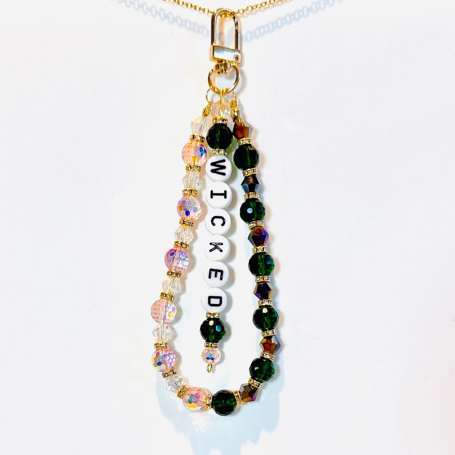 Wicked Bag Charm – Green & Pink Glass Beaded Keychain