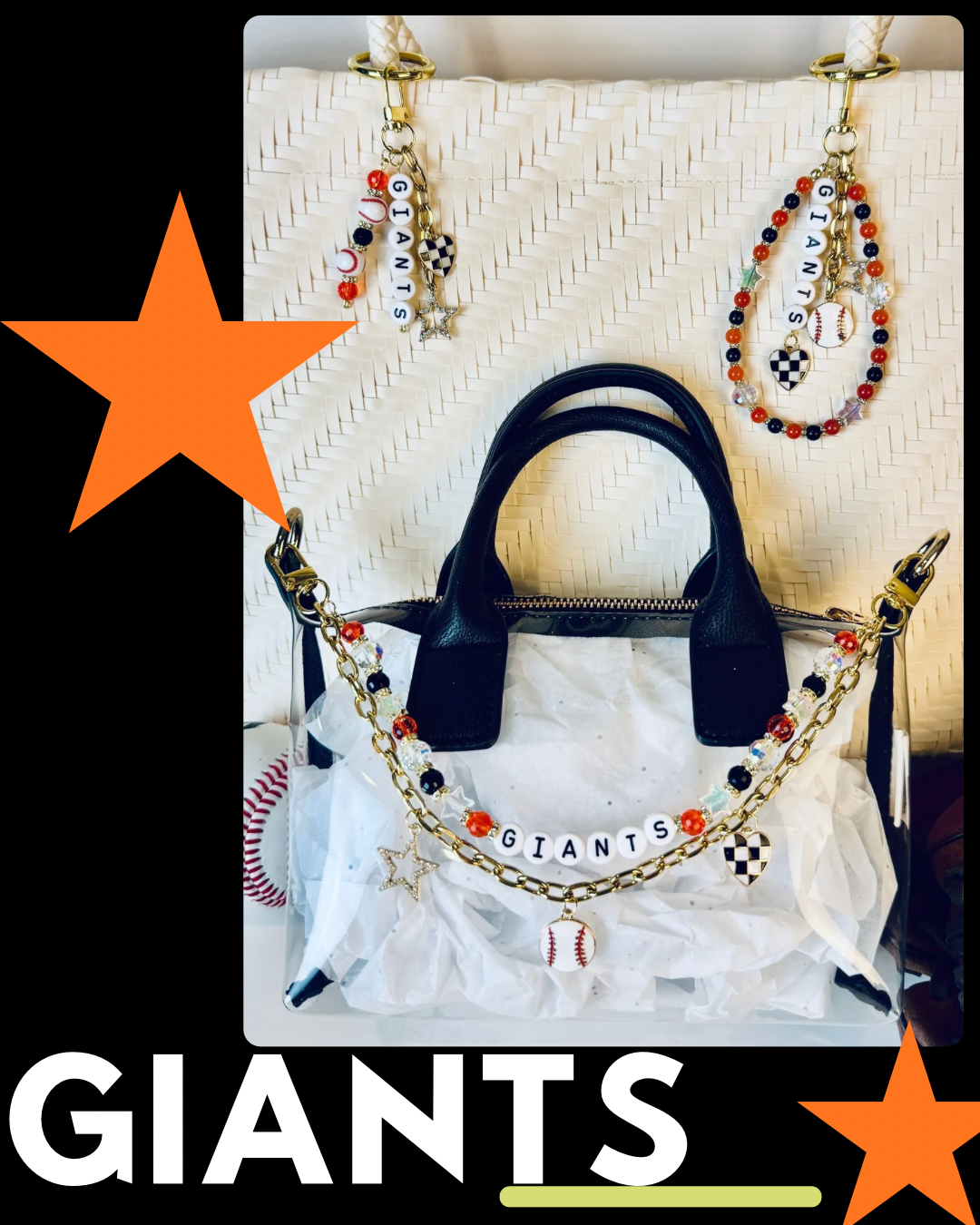 Giants Bag Charm | Baseball Keychain Zipper Pull | Baseball Fan Gift | Choose Your Team & Size | Handmade Sports Accessory