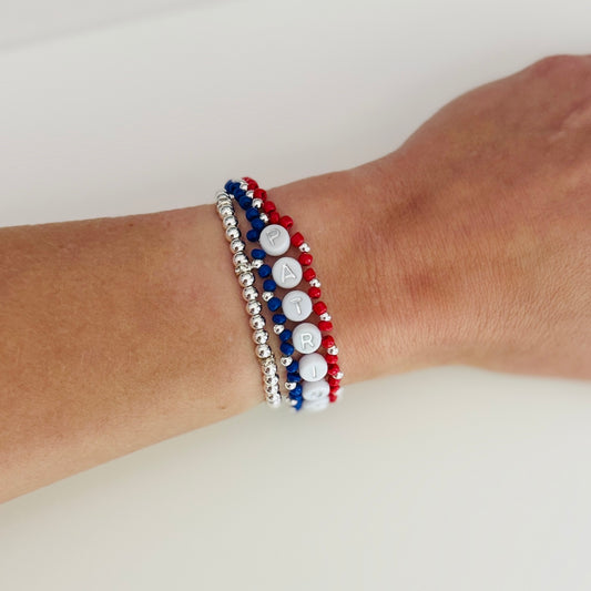 Patriots Football Woven Bracelet – Red, White, and Blue Seed Bead Jewelry, Handmade Game Day Gift