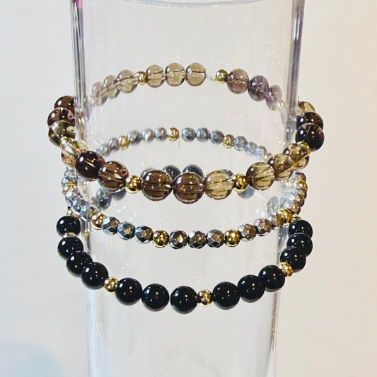 Grounding Crystal Bracelet Stack – Smoky Quartz, Black Tourmaline & Hematite