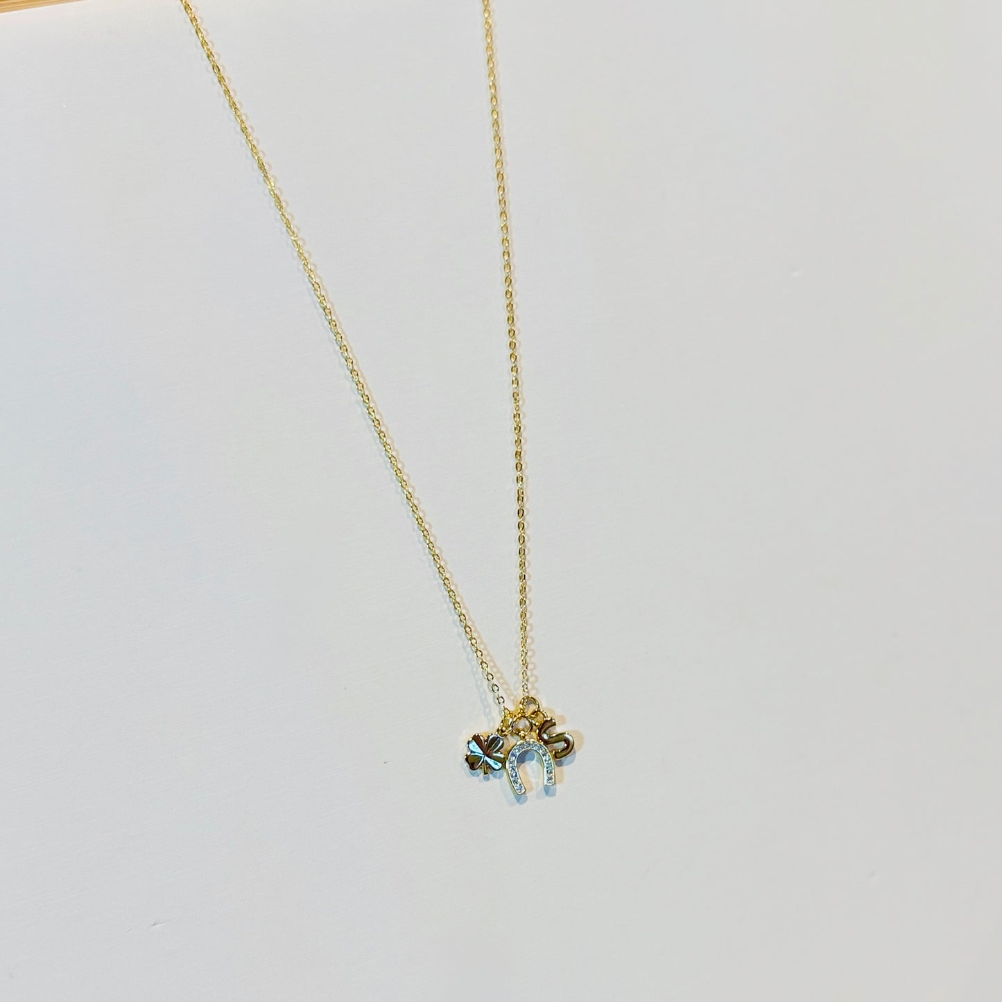 18K Gold Plated Lucky Charm Necklace: Personalized Initial Charm Necklace, Clover Horseshoe Initial Pendant | Custom Letter Necklace