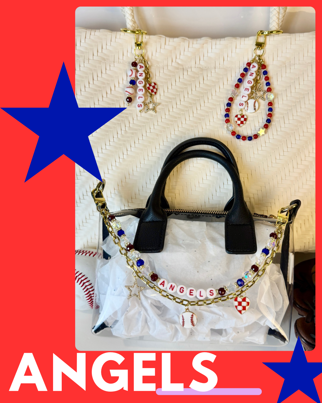 Angels Bag Charm | Baseball Keychain Zipper Pull | Baseball Fan Gift | Choose Your Team & Size | Handmade Sports Accessory