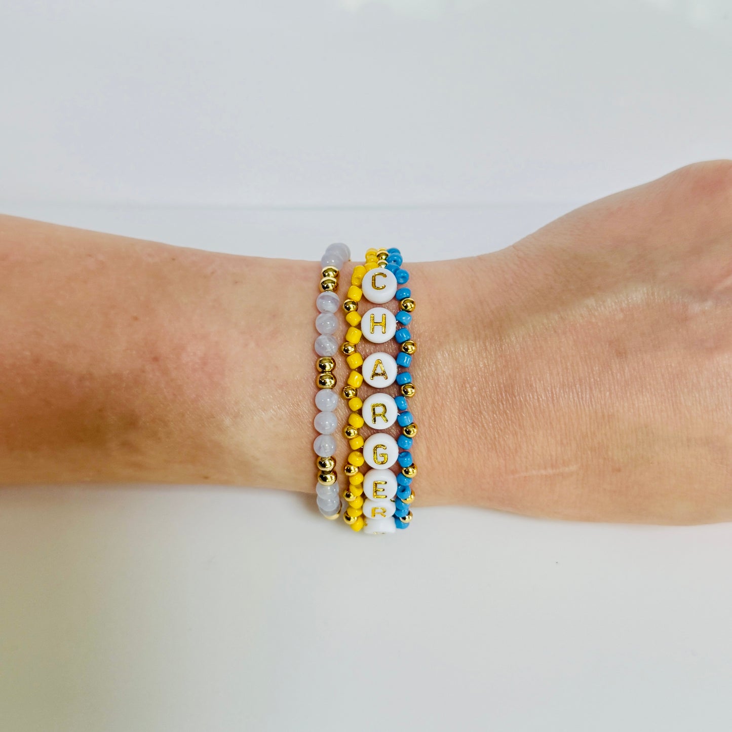 Chargers Football Woven, Beaded Bracelet, Seed Bead Jewelry, Handmade Game Day Gift