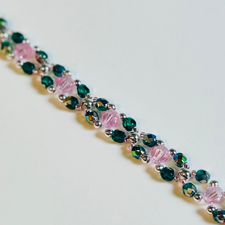 Wicked Inspired Bracelet: Green and Pink Glass Beads with Gold or Silver Accents