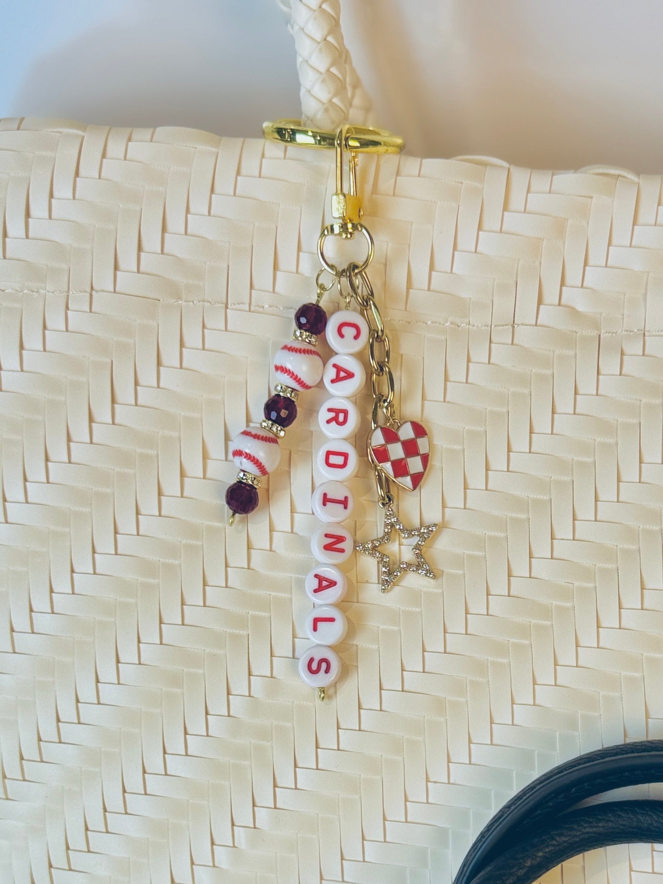 Baseball Beaded Bag Charm: Baseball Keychain with Letter Beads