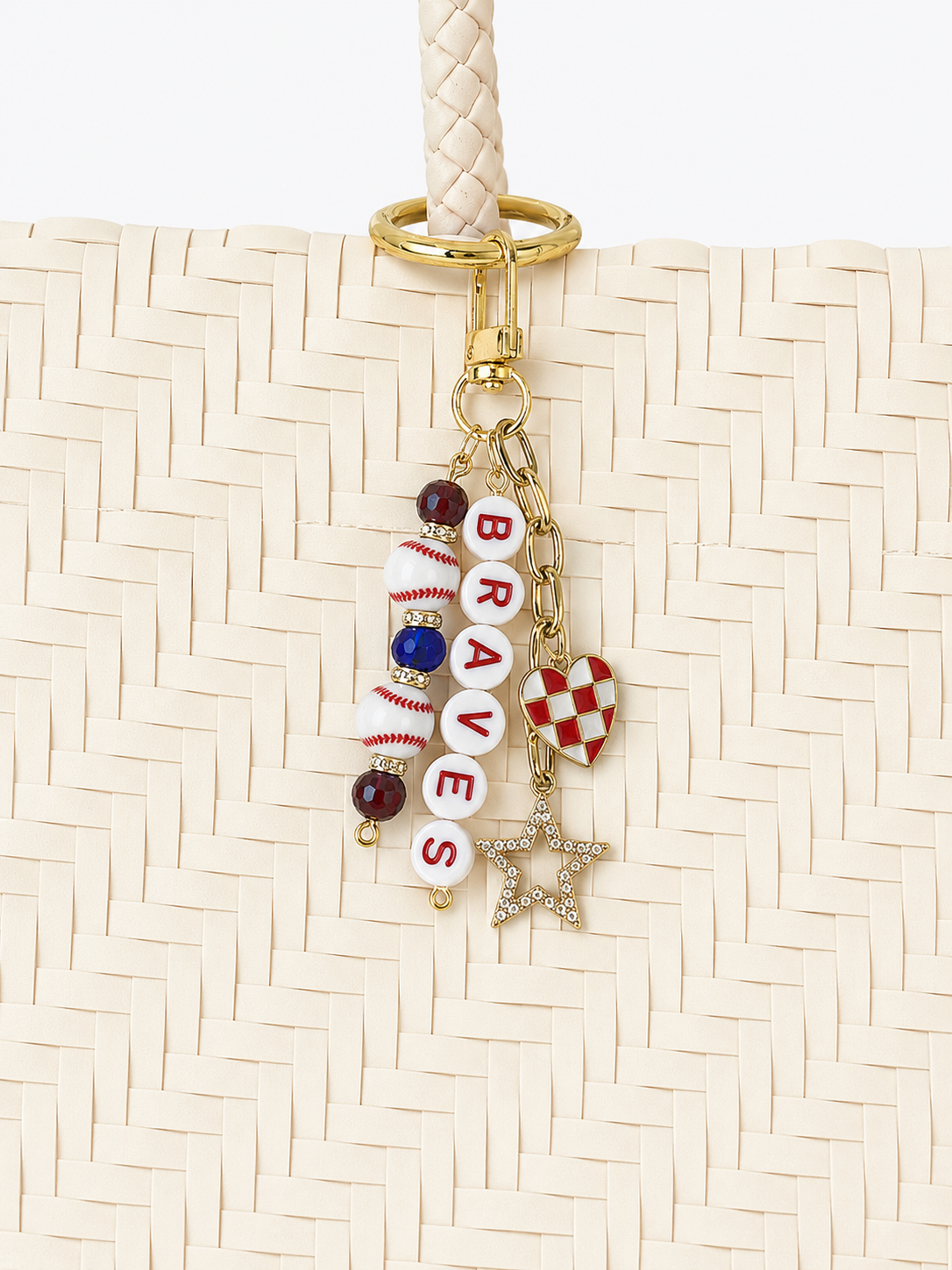 Baseball Beaded Bag Charm: Baseball Keychain with Letter Beads