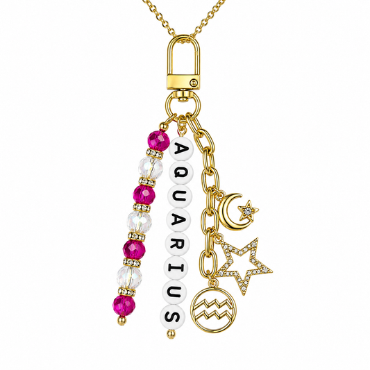 Zodiac Bag Charm: Horoscope Keychain with Gold or Silver Charms