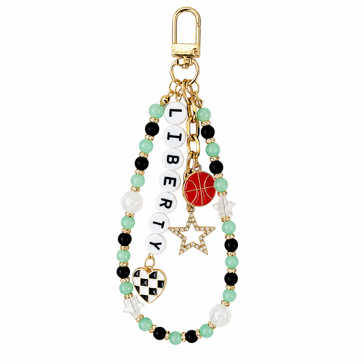 Liberty Basketball Bag Charm: Seafoam Green Beaded Keychain with Charms