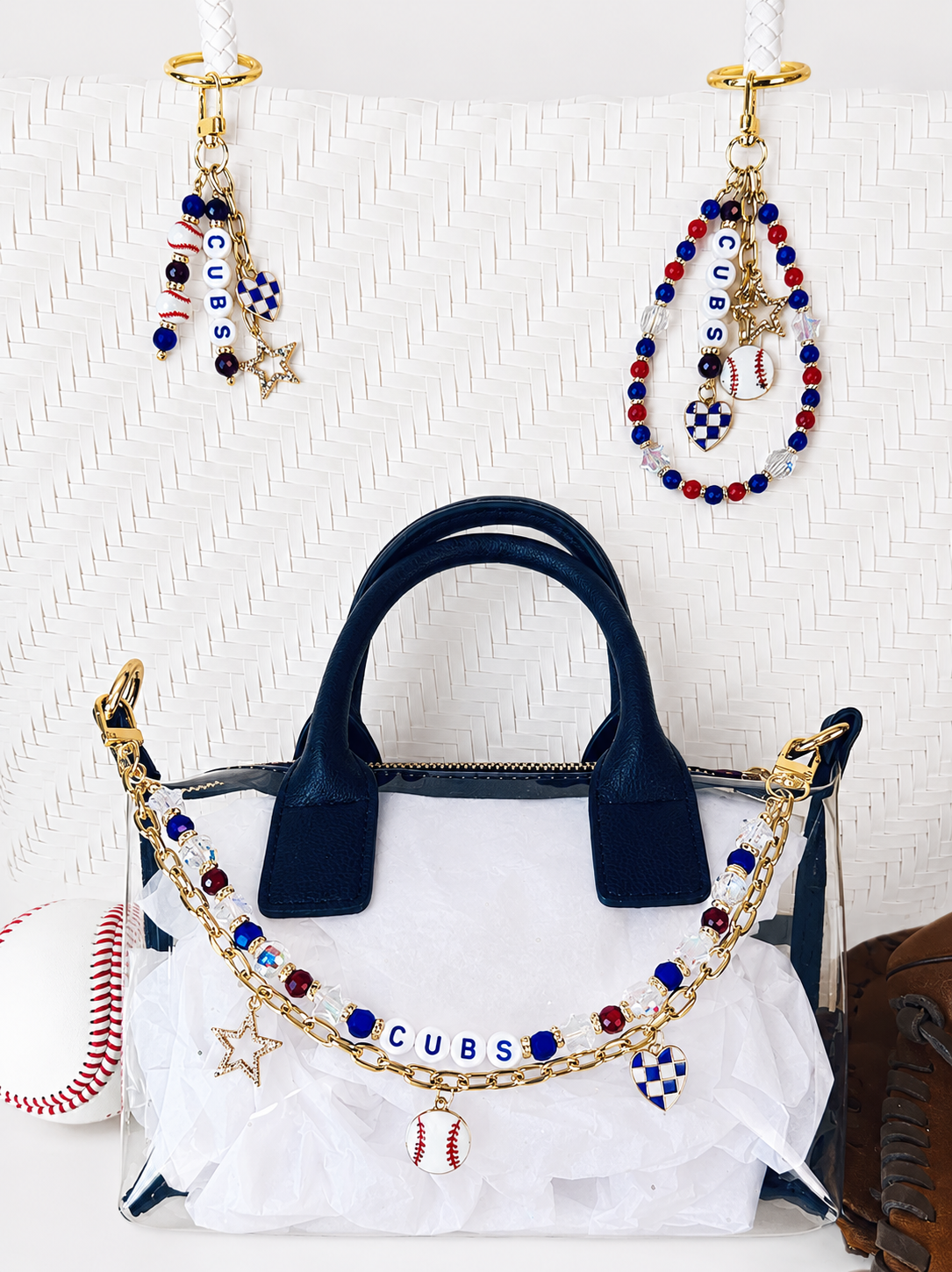 Cubs Bag Charm | Baseball Keychain Zipper Pull | Baseball Fan Gift | Choose Your Team & Size | Handmade Sports Accessory