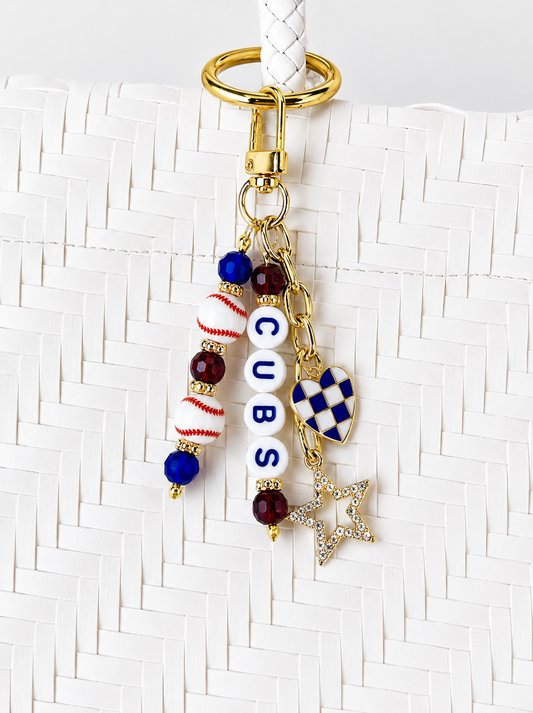 Baseball Beaded Bag Charm: Baseball Keychain with Letter Beads