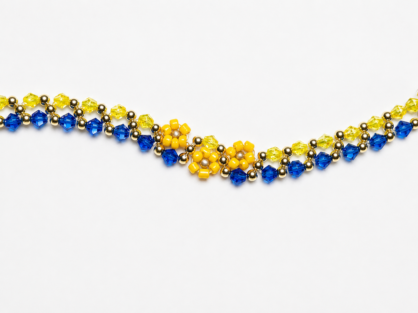 Sunflower Ukraine Support Bracelet – Blue and Yellow Stretch Beaded Bracelet, Handmade Humanitarian Jewelry Gift