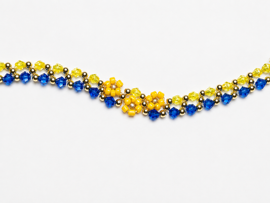 Sunflower Ukraine Support Bracelet – Blue and Yellow Stretch Beaded Bracelet, Handmade Humanitarian Jewelry Gift