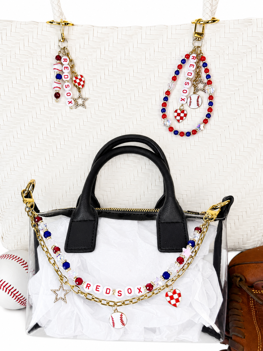 Red Sox Bag Charm | Baseball Keychain Zipper Pull | Baseball Fan Gift | Choose Your Team & Size | Handmade Sports Accessory