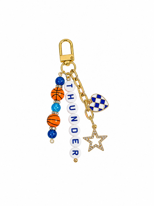 Thunder Basketball Keychain – Blue Beaded Keychain with be Star and Heart Charms