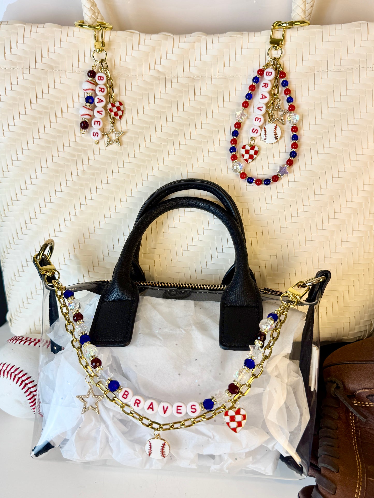 Braves Bag Charm | Baseball Keychain Zipper Pull | Baseball Fan Gift | Choose Your Team & Size | Handmade Sports Accessory