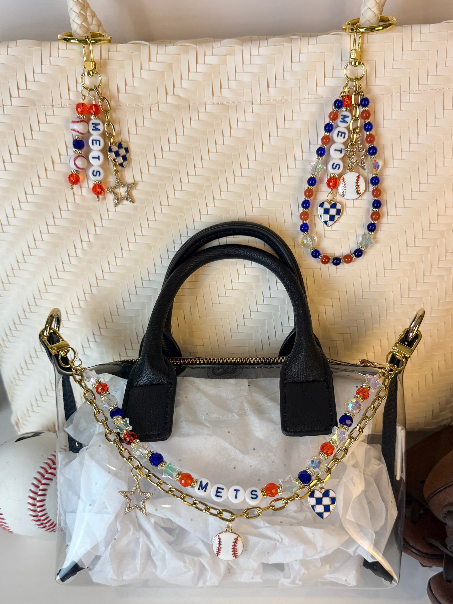 Mets Bag Charm | Baseball Keychain Zipper Pull | Baseball Fan Gift | Choose Your Team & Size | Handmade Sports Accessory
