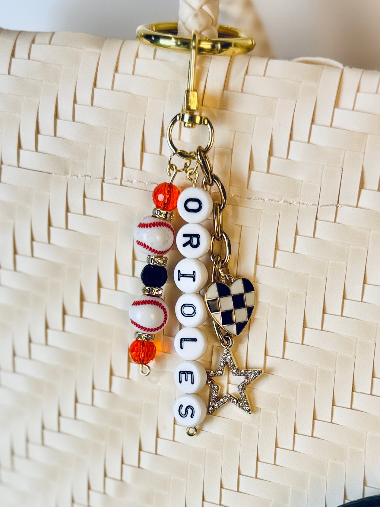 Orioles Bag Charm | Baseball Keychain Zipper Pull | Baseball Fan Gift | Choose Your Team & Size | Handmade Sports Accessory