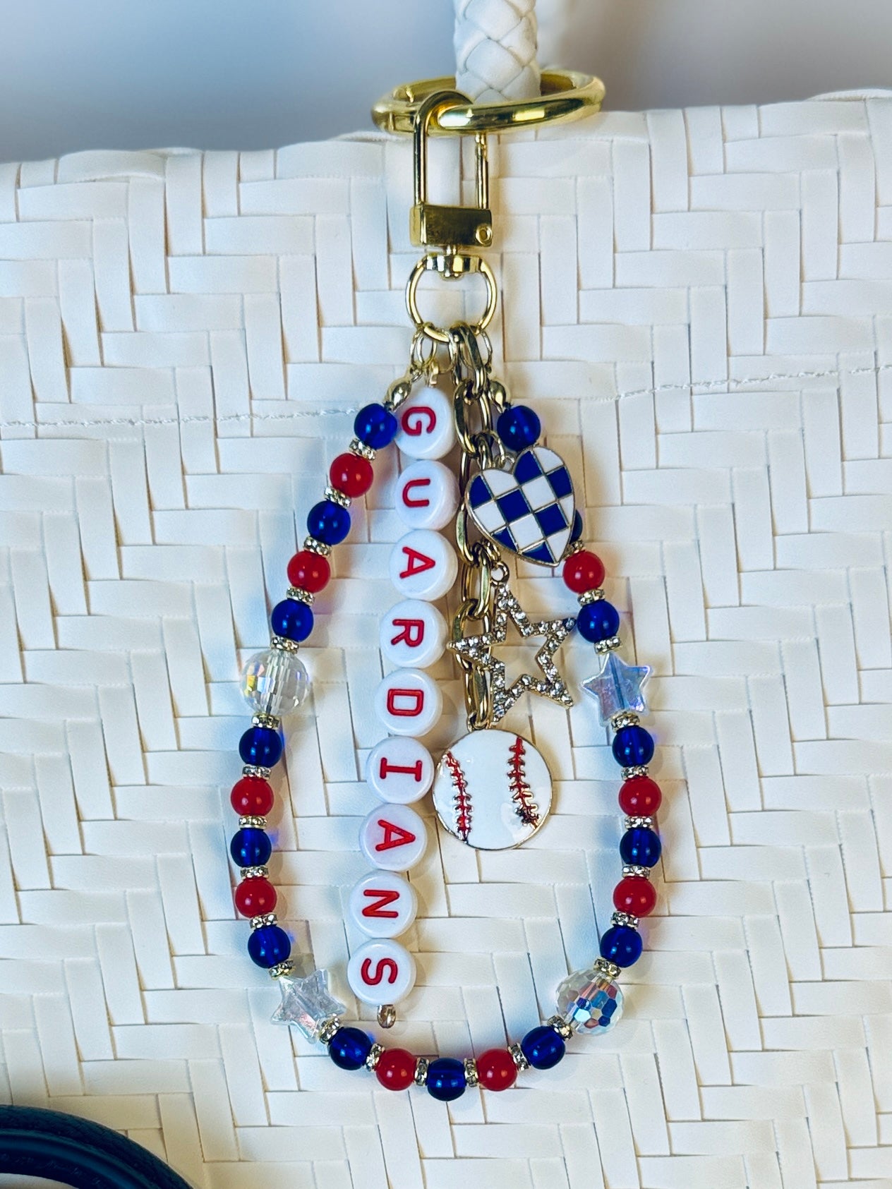 Guardians Bag Charm | Baseball Keychain Zipper Pull | Baseball Fan Gift | Choose Your Team & Size | Handmade Sports Accessory