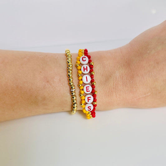 Chiefs Football Woven, Beaded Bracelet, Seed Bead Jewelry, Handmade Game Day Gift
