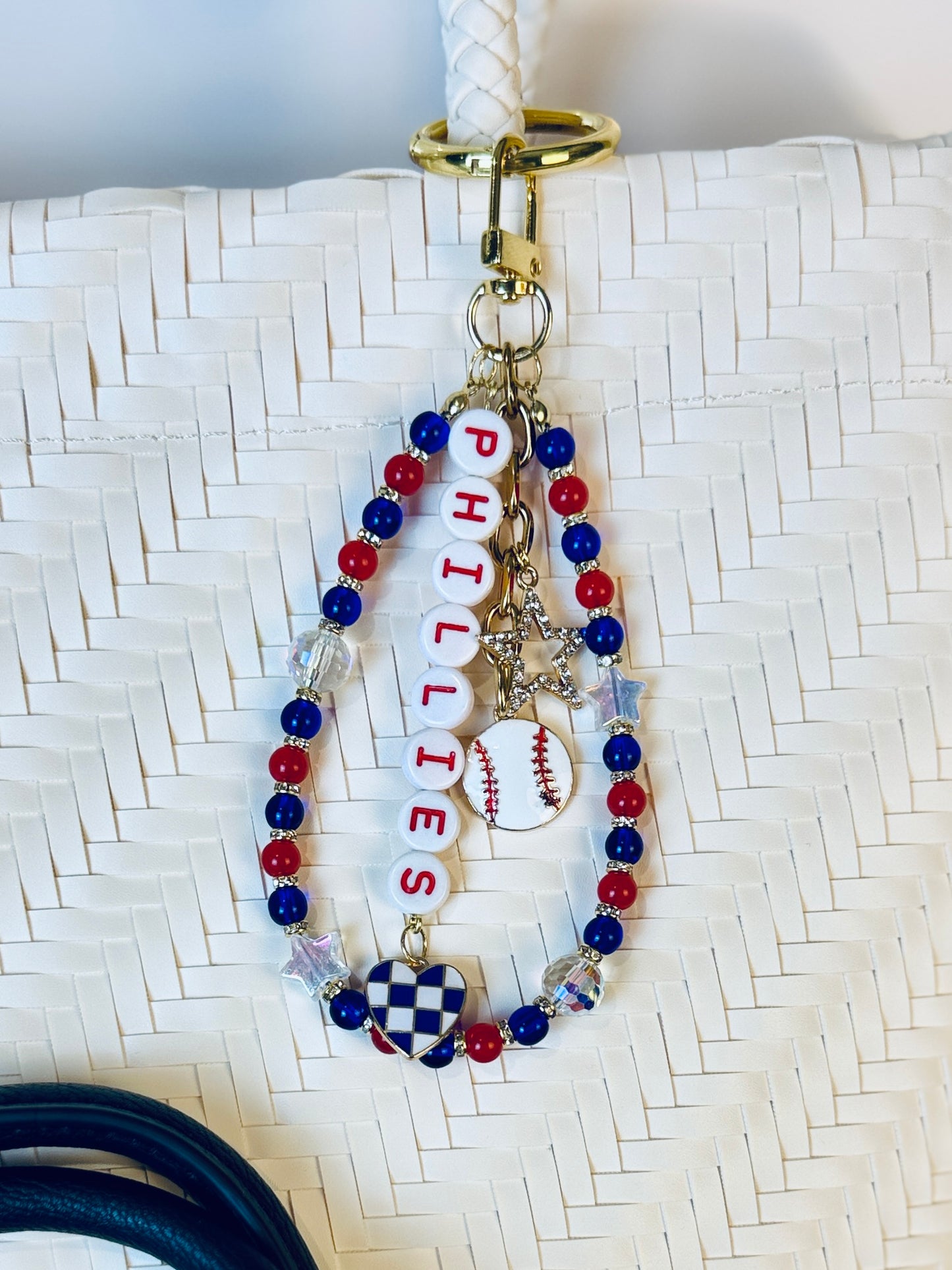 Phillies Bag Charm | Baseball Keychain Zipper Pull | Baseball Fan Gift | Choose Your Team & Size | Handmade Sports Accessory