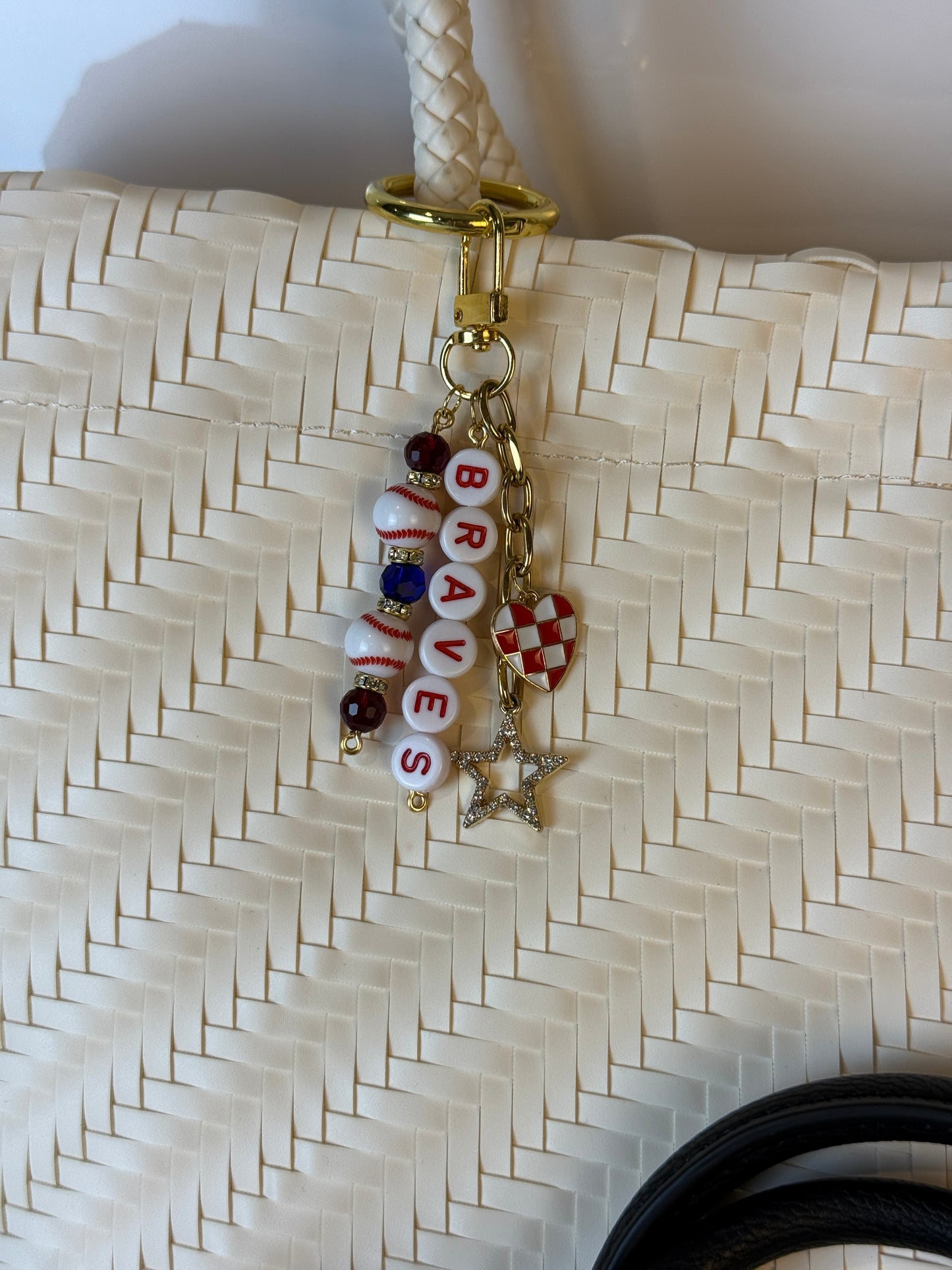 Baseball Beaded Bag Charm: Baseball Keychain with Letter Beads