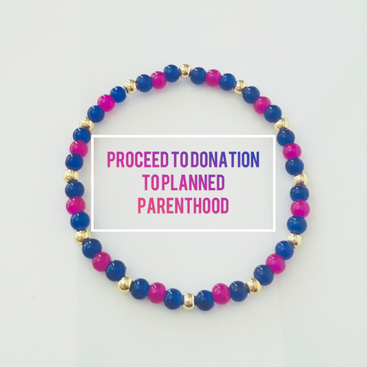 Women’s Health Support Bracelet with Proceed Donation, Pink and Blue Bracelet with Gold Accents, Feminist Jewelry, Pro-Women