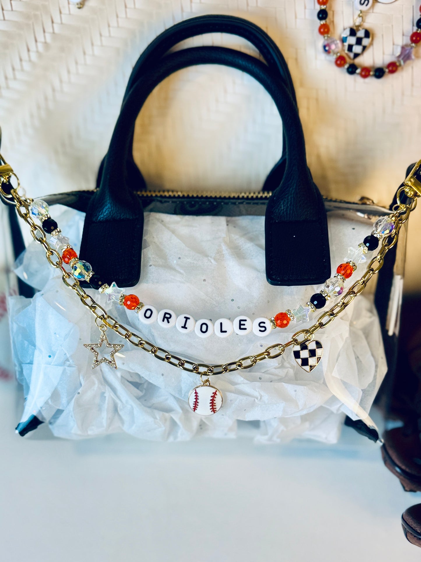 Orioles Bag Charm | Baseball Keychain Zipper Pull | Baseball Fan Gift | Choose Your Team & Size | Handmade Sports Accessory