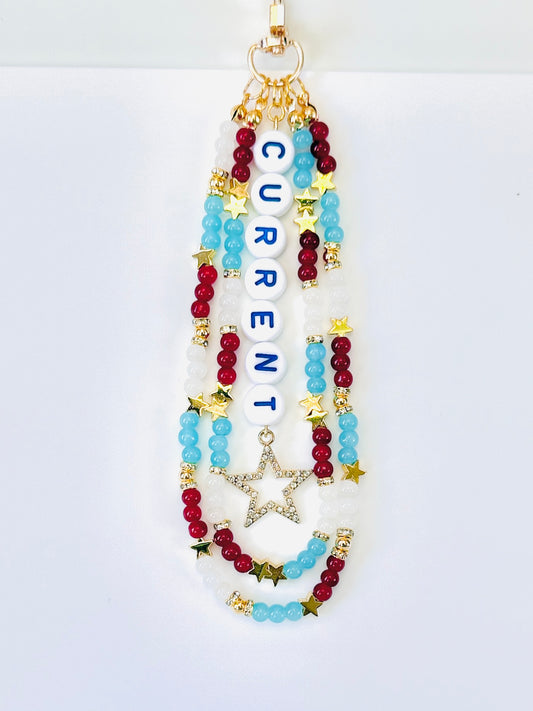 Current Soccer Bag Charm – Teal and Red Beaded Keychain, Women’s Soccer Gift, Game Day Purse or Backpack Accessory