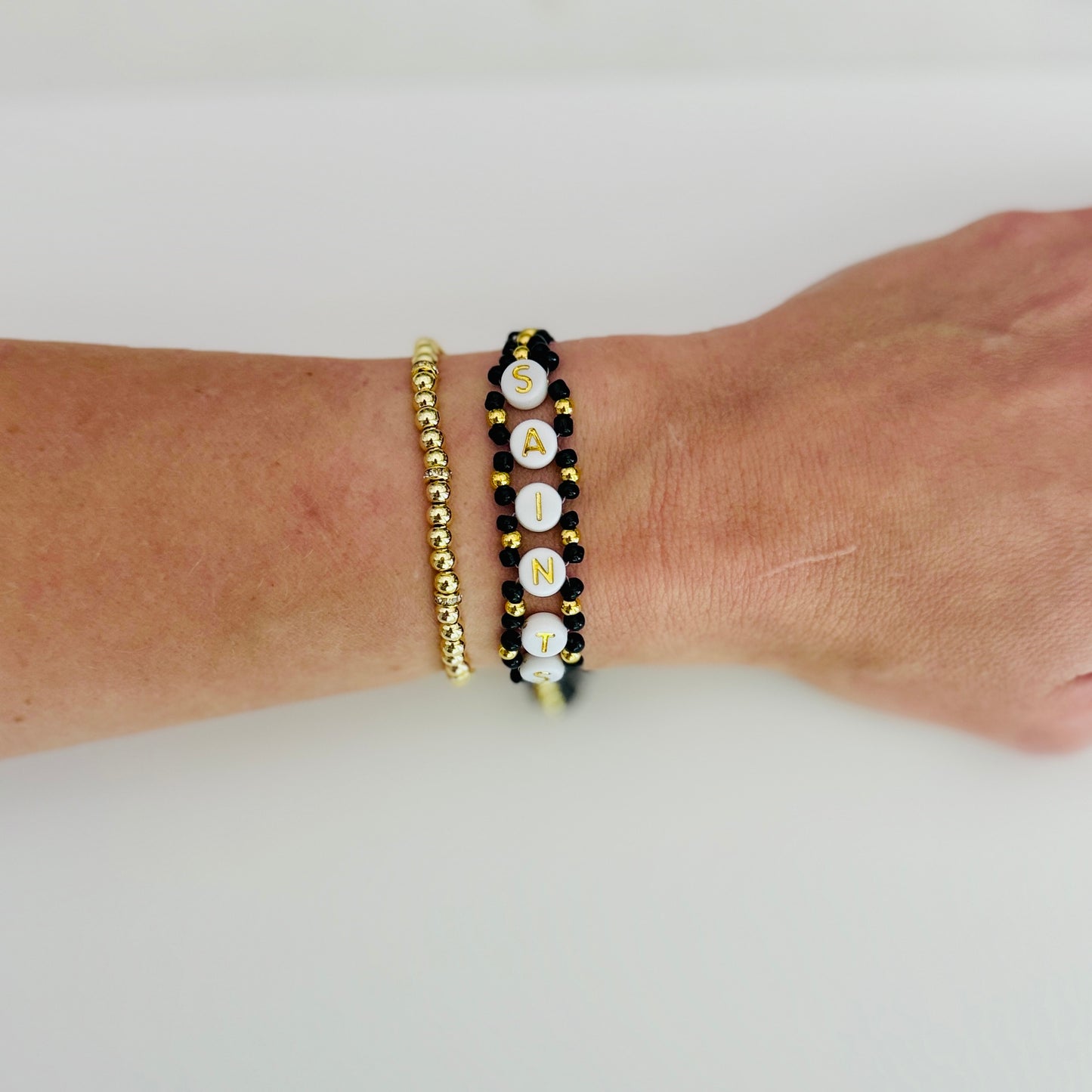 Saints Football Woven, Beaded Bracelet, Handmade Football Fan Gift