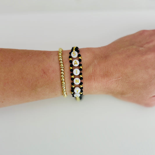 Saints Football Woven, Beaded Bracelet, Handmade Football Fan Gift