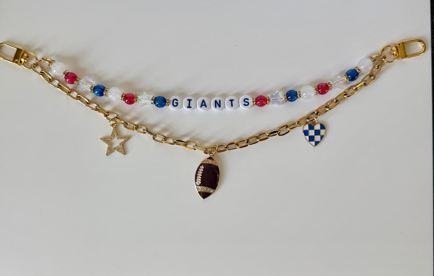 Giants Football Beaded Bag Charm: Red White & Blue Keychain - Handmade