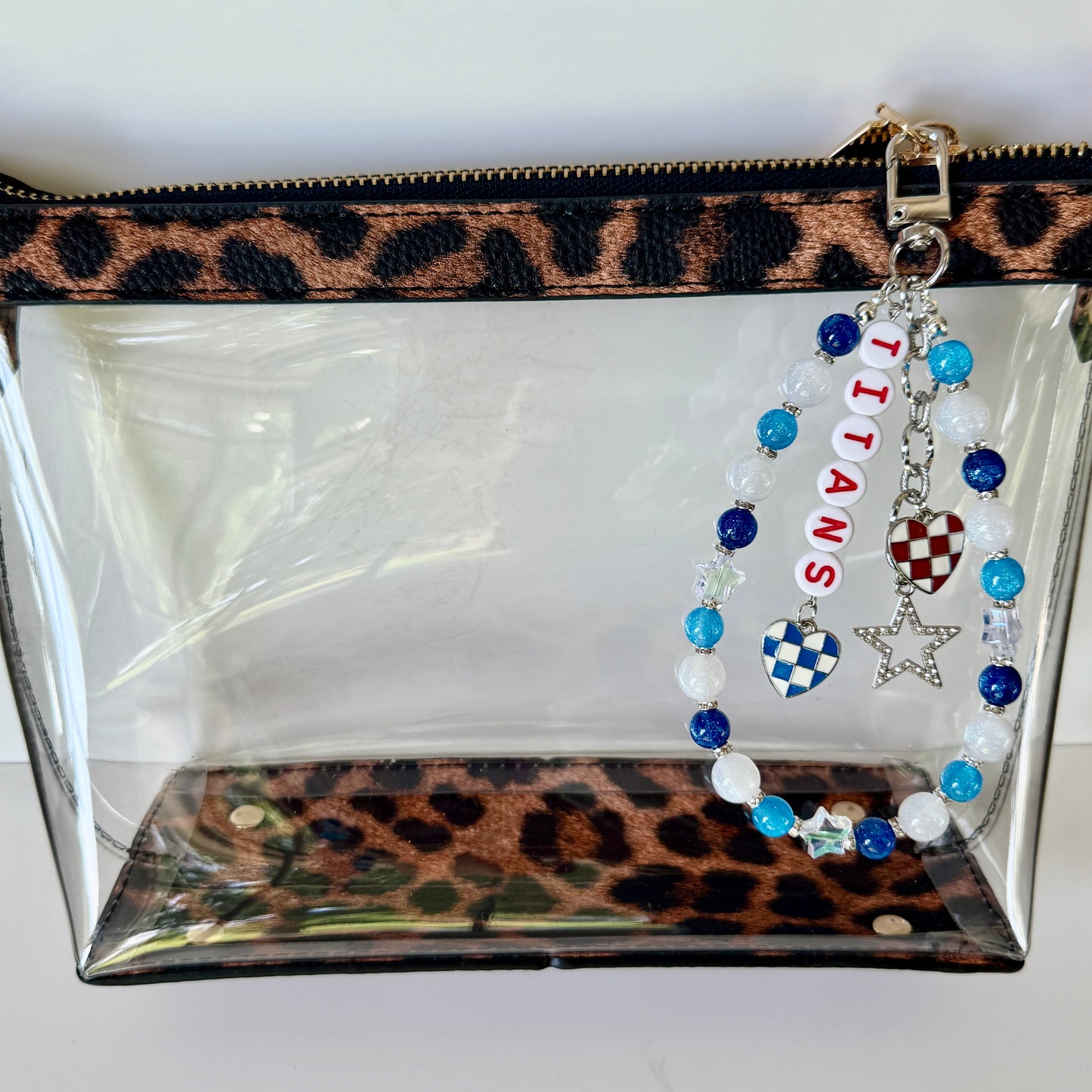 Titans Football Bag Charm or Chain – Blue & White Beaded Keychain or Purse Accessory – Game Day Stadium Bag Clip – Handmade Gift