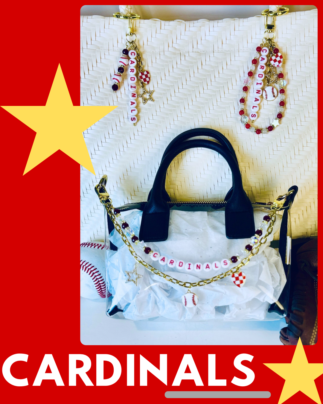 Cardinals Bag Charm | Baseball Keychain Zipper Pull | Baseball Fan Gift | Choose Your Team & Size | Handmade Sports Accessory