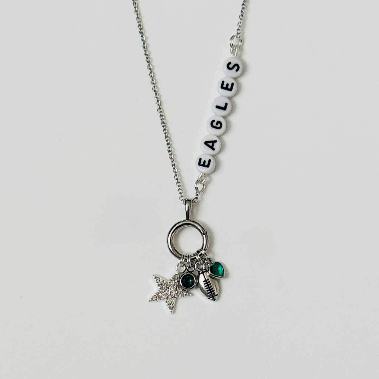 Eagles Football Charm Necklace – Customizable Game Day Jewelry, Handmade Fan Gift, Personalized Name or Number Necklace