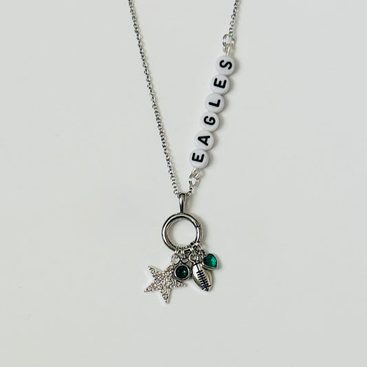 Eagles Football Charm Necklace – Customizable Game Day Jewelry, Handmade Fan Gift, Personalized Name or Number Necklace