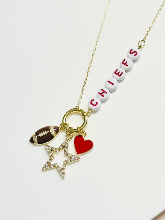KC Football Heart Charm Necklace