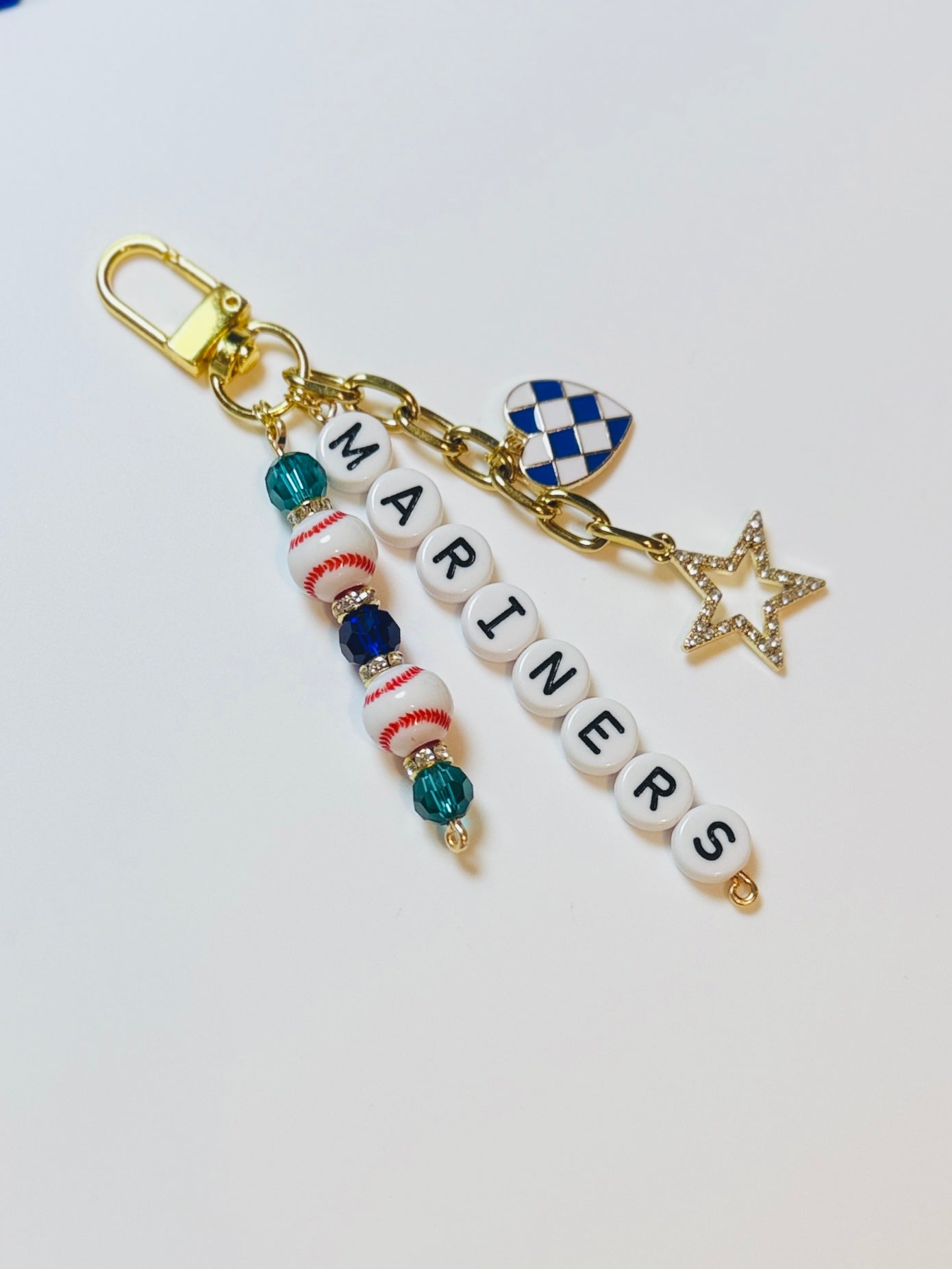 Baseball Beaded Bag Charm: Baseball Keychain with Letter Beads