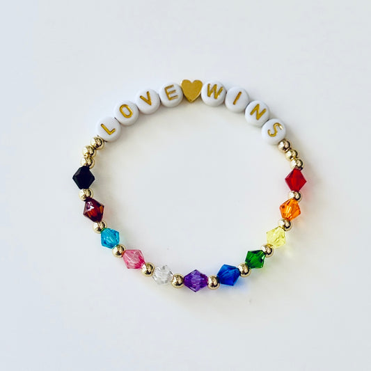 Love Wins, Rainbow, Beaded Bracelet – Handmade Pride Jewelry with Glass Crystal Beads | LGBTQIA+ Equality Gift